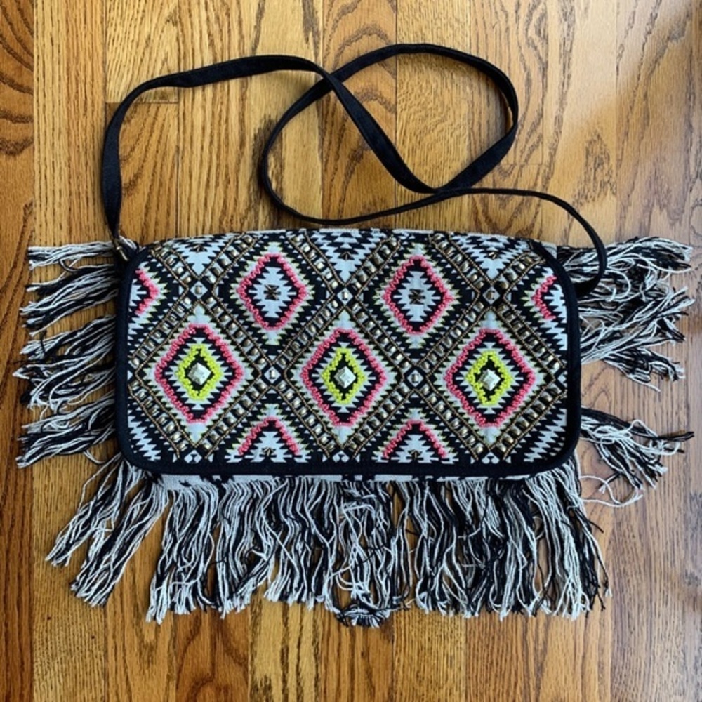 NWOT Boho Studded Fringe Bag